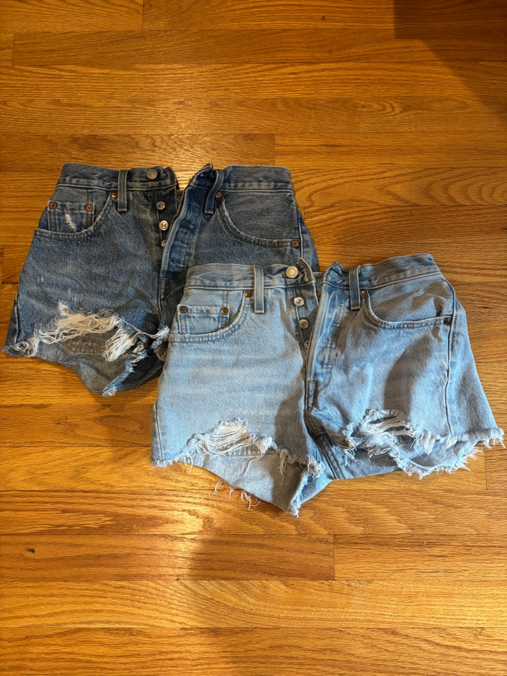 (2) Levi’s Premium 501 Distressed Light+Medium Blue Women's Denim Shorts